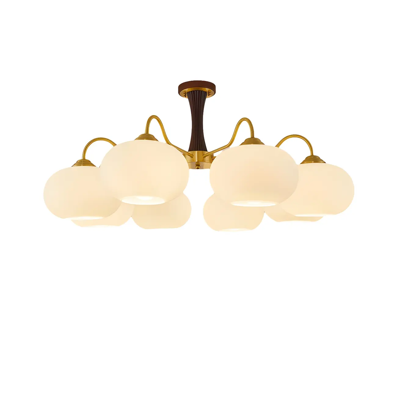 Classic Large Glass Drum Walnut Wood Semi Flush Ceiling Light