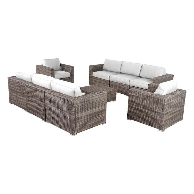 LSI Antibes Grey Wicker Sunbrella 9-piece Sofa Club Set