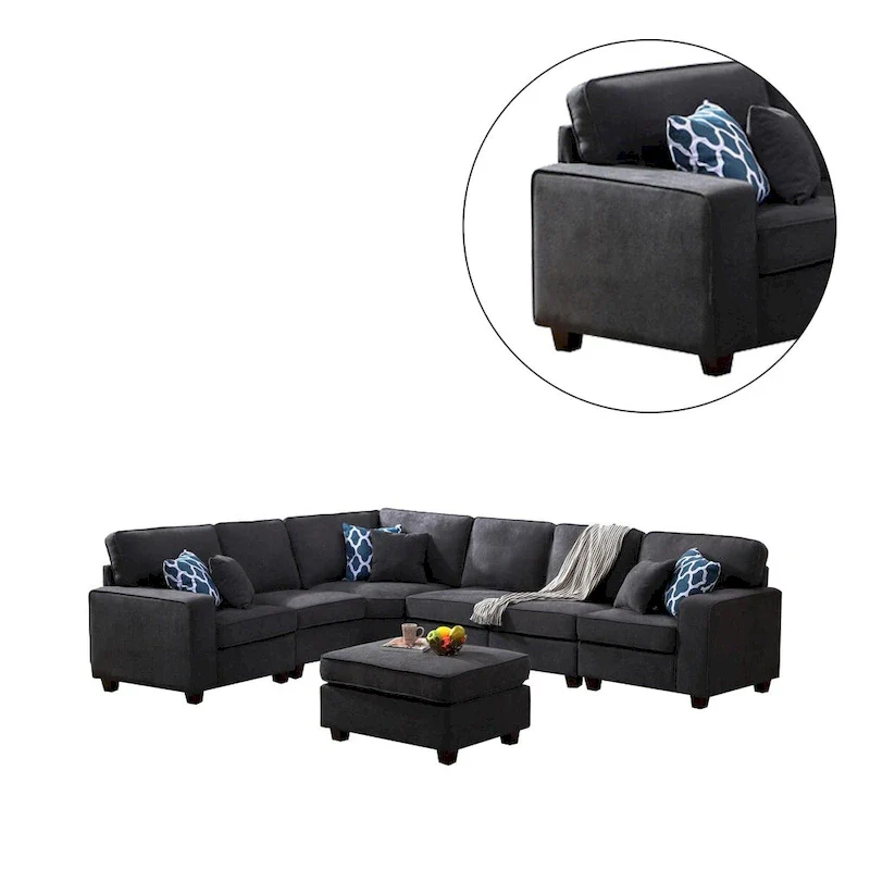 7 Piece Modular L-Shape Sectional Sofa with Ottoman