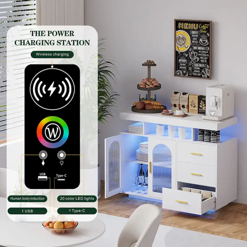 39Wide Sideboard With LED Light - N/A