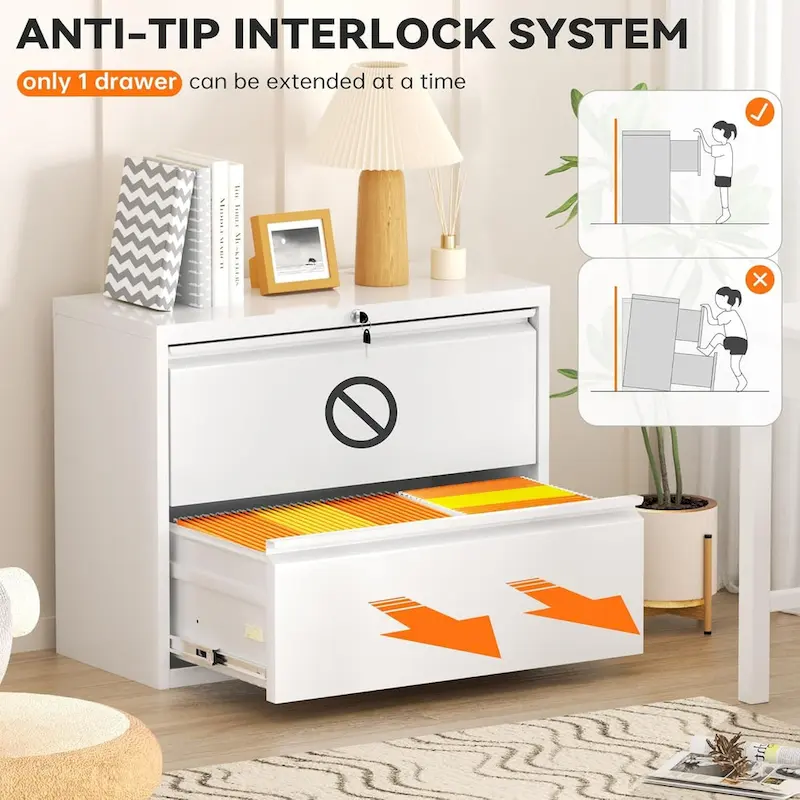 2-Drawer Metal Lateral Filing Cabinet with Lock