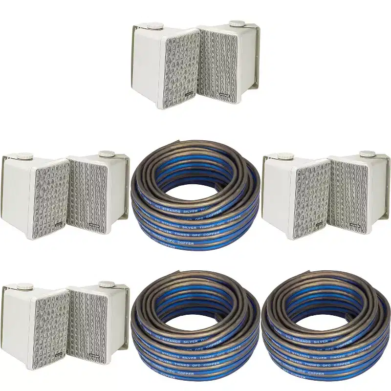 Kicker (4 Pair ) KB6B 2-Way Full Range Indoor Outdoor Speakers (Pair) Weatherproof Speakers for Patio Garage Poolside in-Home, Gray & 60ft Speaker ...