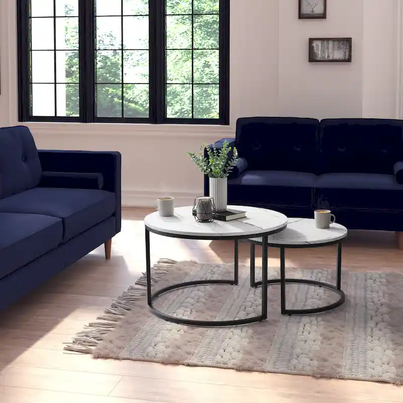 Light Brown & White Nesting Coffee Tables, Modern Style, Set of 2