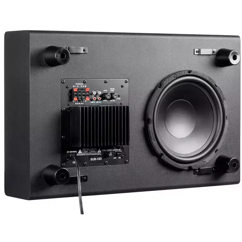 Monoprice SSW-10 Powered Slim 10 Inch Subwoofer - Black | 150 Watt, Low Profile, Powerful Amp, Low pass