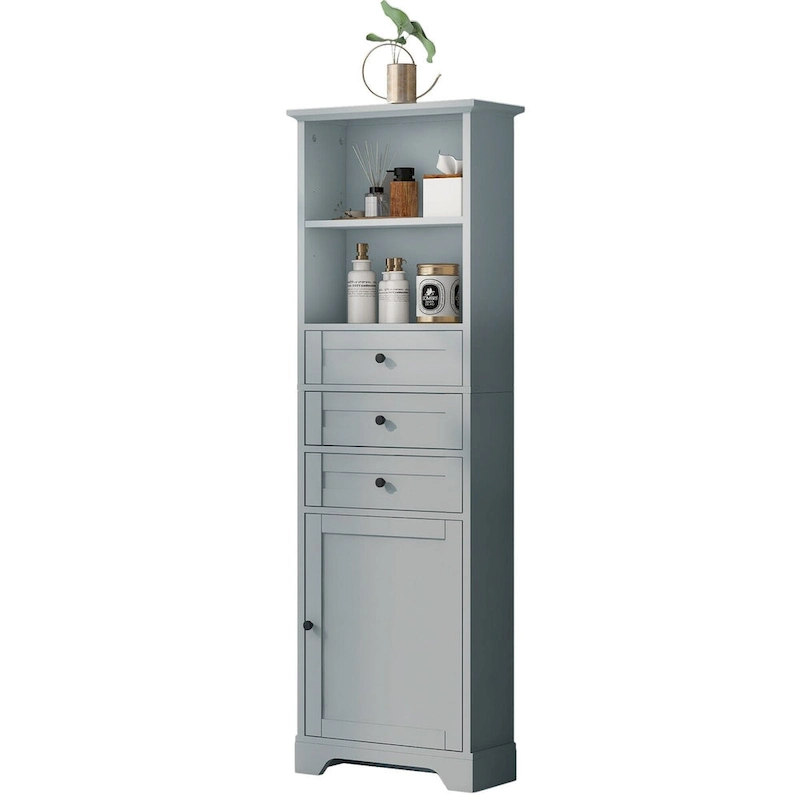 68 Tall Freestanding Bathroom Cabinet with 3 Drawers and Adjustable Shelves