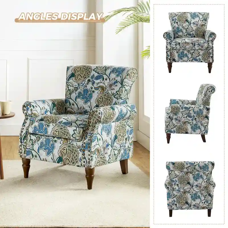 Nyctelius Traditional Polyester Accent Chair with Rolled Arms and Nailhead Trim by HULALA HOME