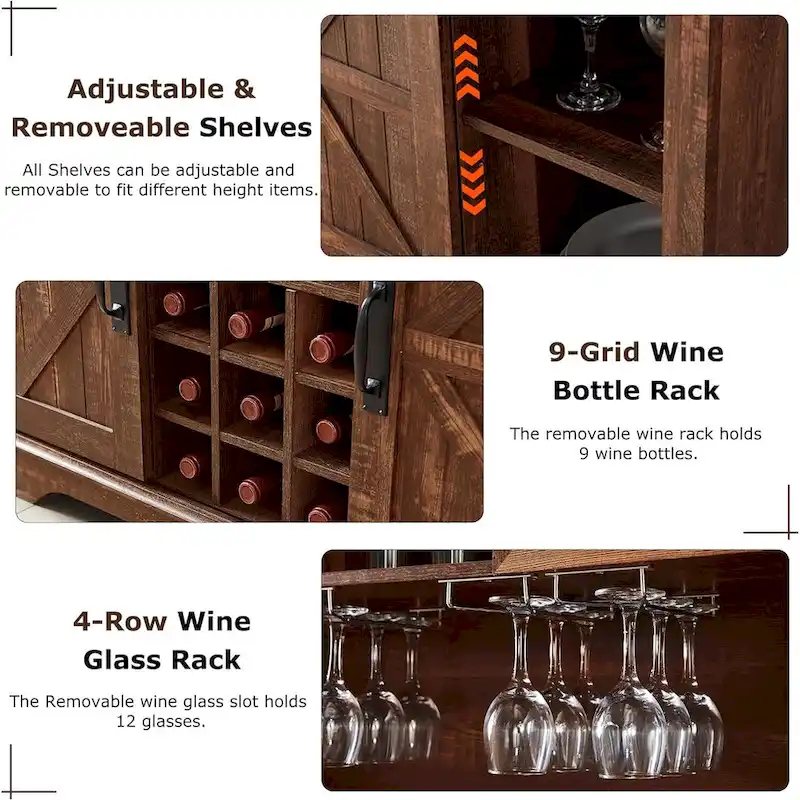 Farmhosue Bar Cabinet, Kitchen Buffet, Coffee Bar Sideboard Table - N/A