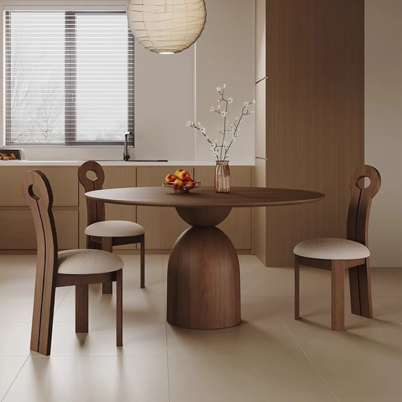 Modern Walnut Solid Wood Round Dining Table