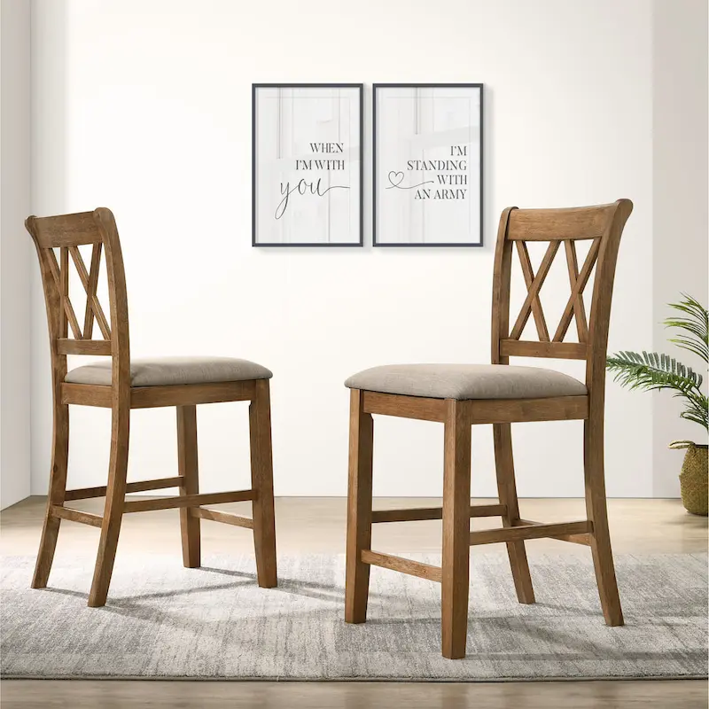 Counter Height Dining Table Set, 5 Piece Round Kitchen Dining Table Set with Round Table and 4 Upholstered Dining Chairs