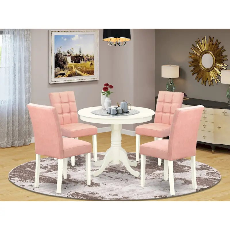 Kitchen Set Includes a Round Kitchen Table and Chairs, Linen White (Pieces Options)