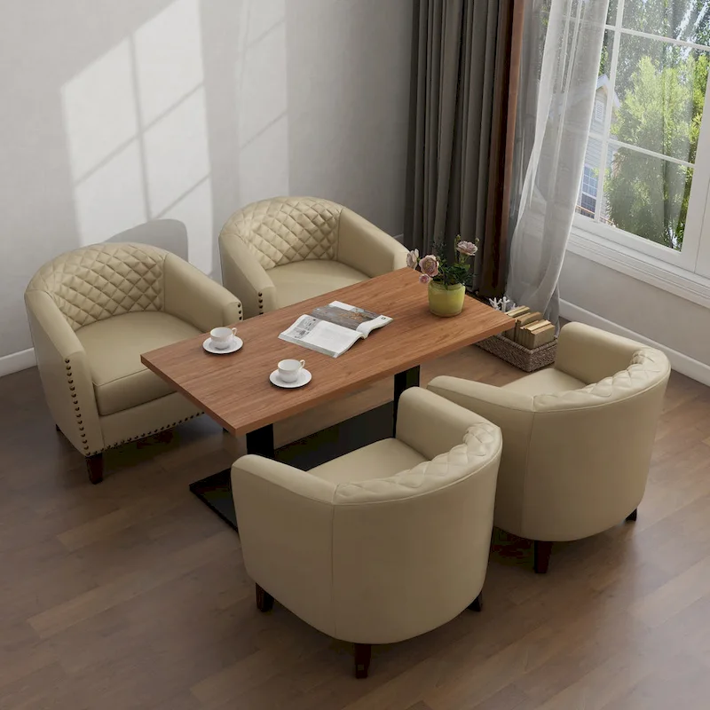 Axia 4 Set Modern Faux Leather Barrel Accent Chair with Wood Legs