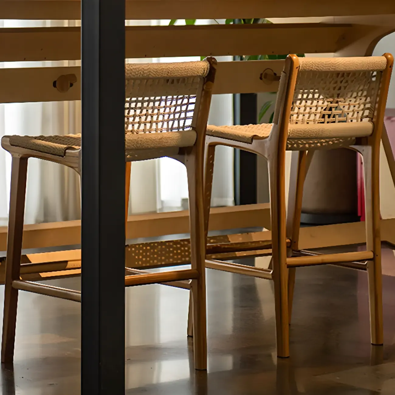 Rustic Wood Wicker Seat Counter Bar Stools with Back