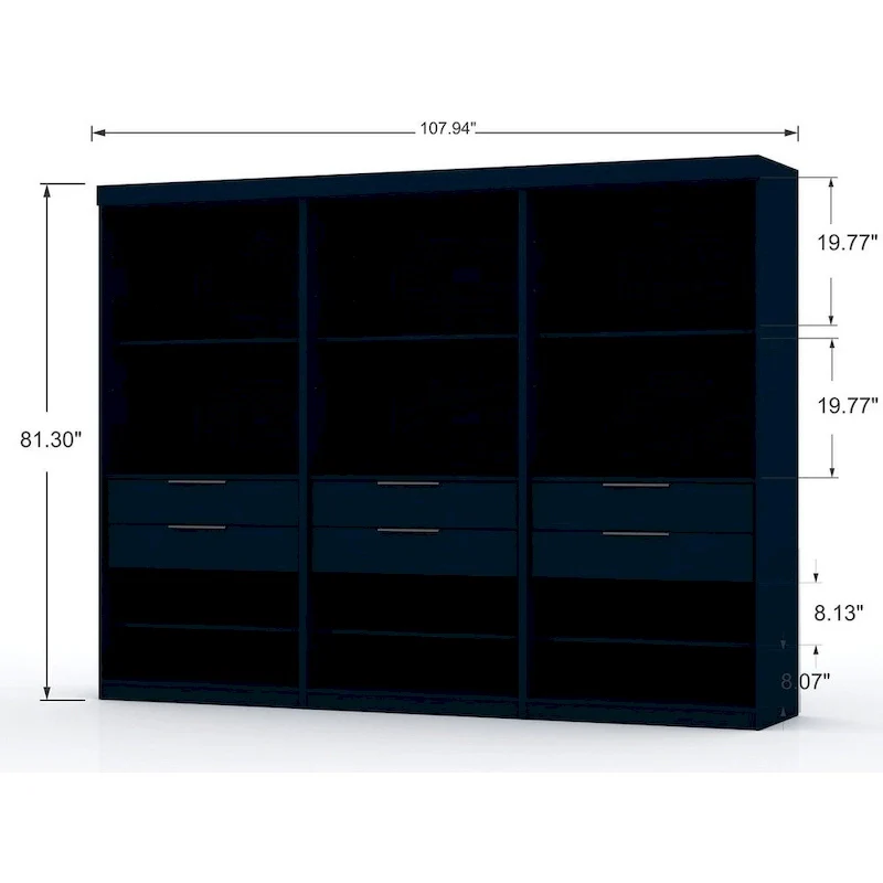 Mulberry Open 3 Sectional Modem Wardrobe Closet with 6 Drawers