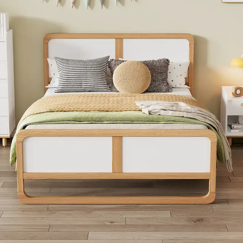 Full Size Modern Style Solid Wood Platform Bed with Support Legs for Adults for Bedroom