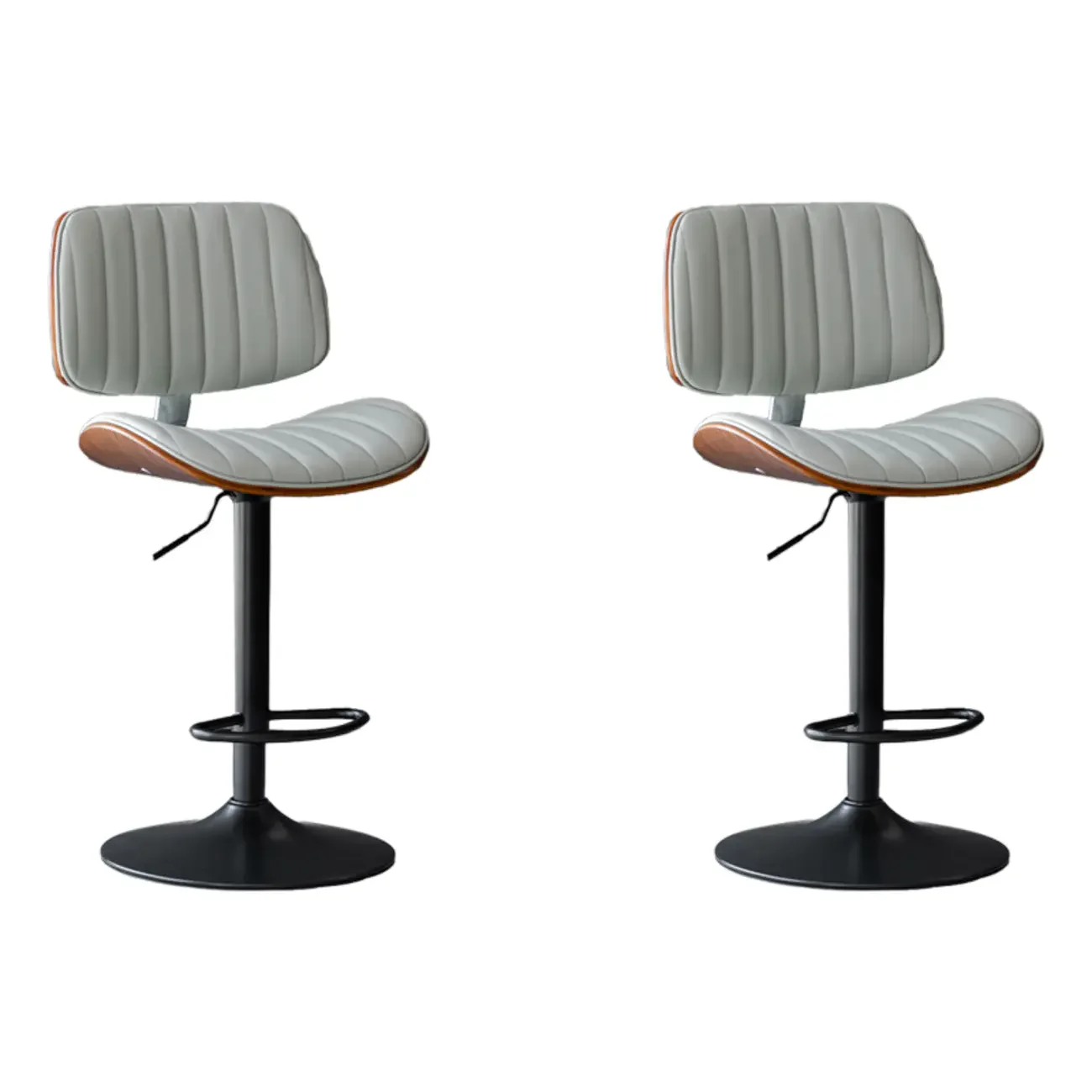 Adjustable Height Bucket Swivel Leather Bar Stool with Back