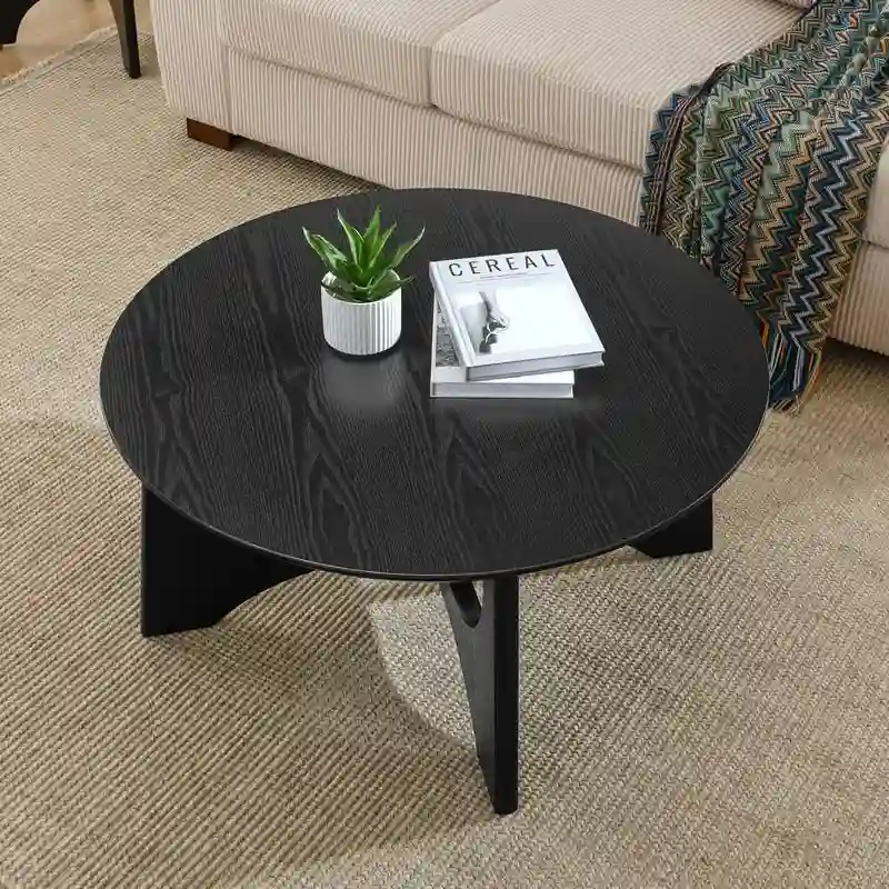 Black / Walnut Round Coffee Table & End Table – For 1 Person