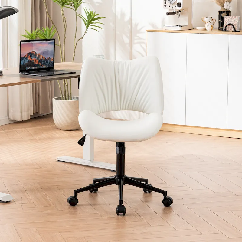 Leather Swivel Office Chair with Wheels - Armless