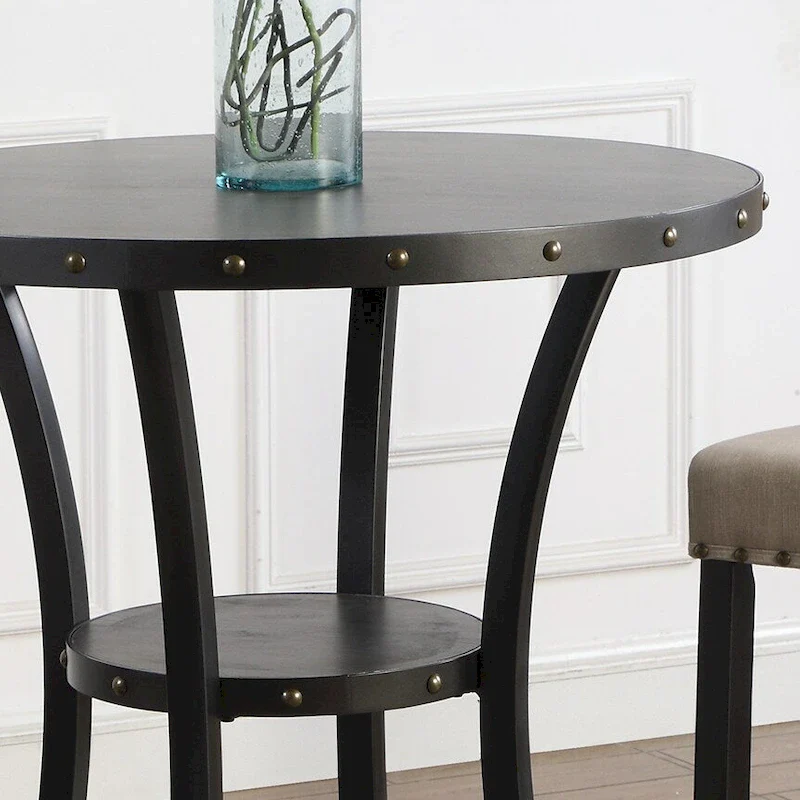 Modern Style Dining Table with Round Bar Table and 2 Nailhead Pub Chairs