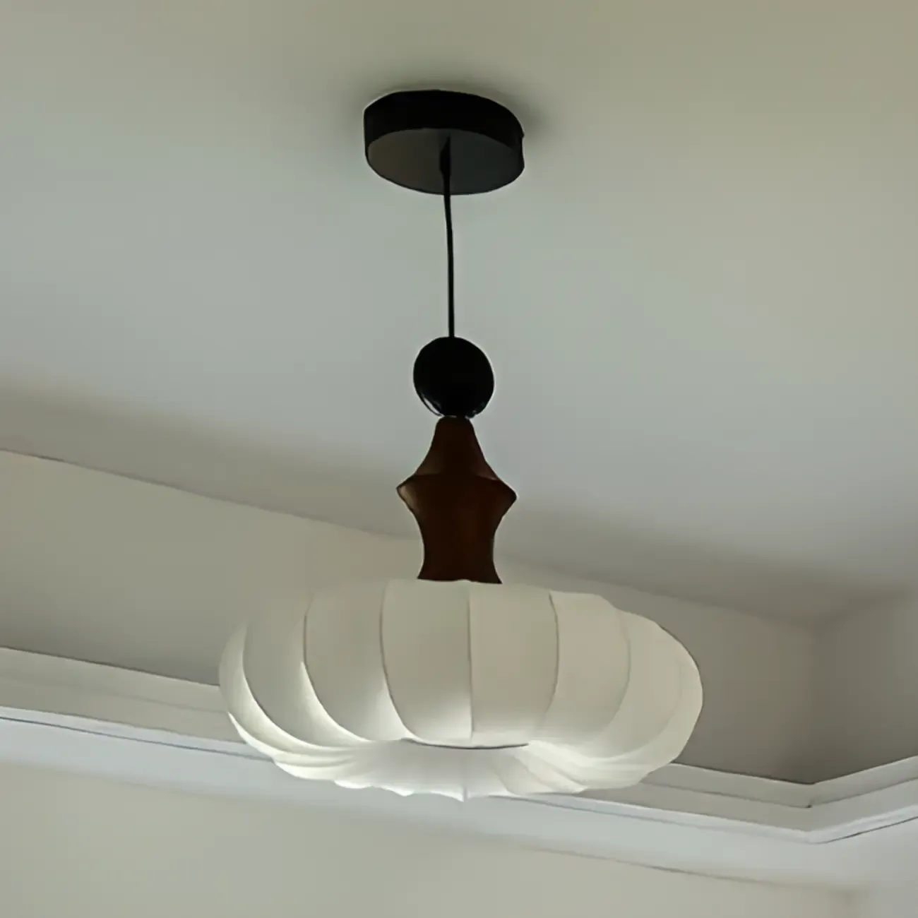 Modern Round Adjustable White Fabric Pendant Chandelier