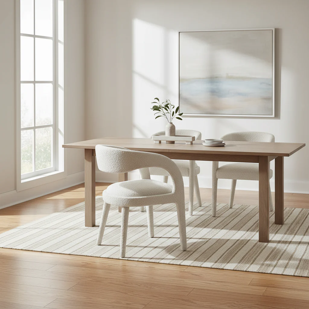 Boucle Upholstered Dining Chair Set of 2 – Black/Ivory/Taupe, Modern Dining Room Chair
