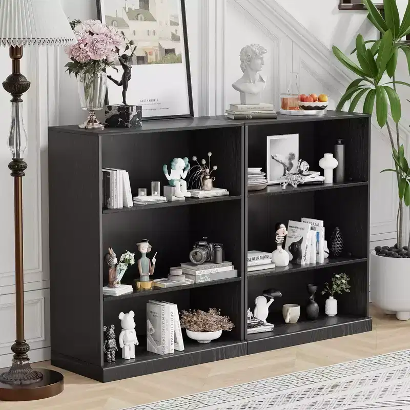 PexFix 41x31x16 Doorless Wood Bookshelf Storage Cabinet Bookcase&Office Cabinet for Kitchen Bedroom Entryway Living Room Dinning Room Black