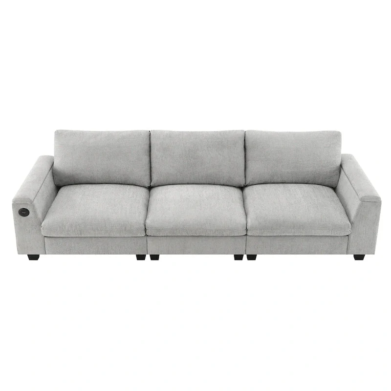 96 Chenille Smart Sectional Sofa with Bluetooth Speaker, Drop-Down Table & USB Charger and 3-Seater Cloud Couch