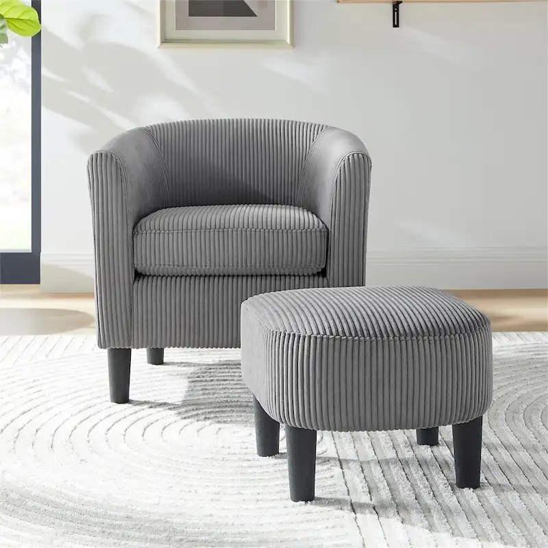 Modern Fabric Upholstered Accent Chair with Ottoman Foot Rest