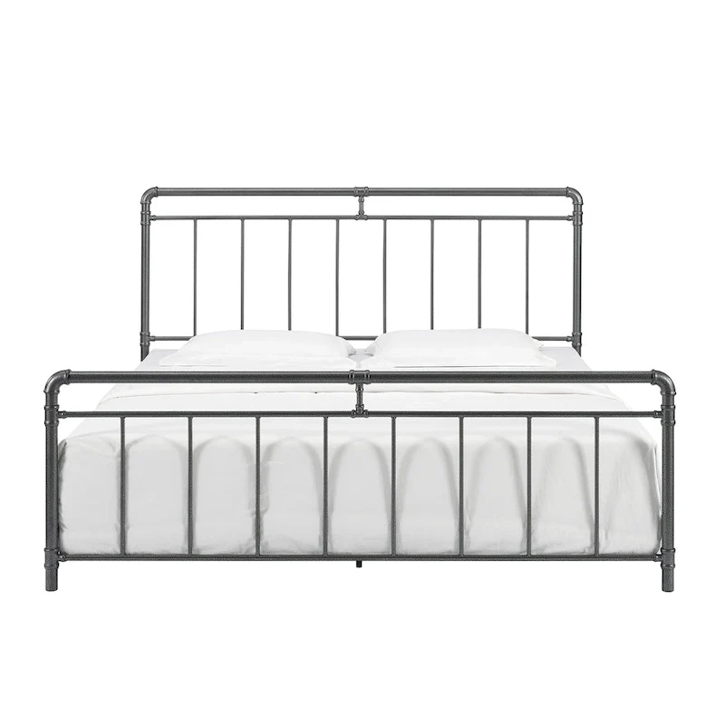 Retro Charcoal Black Metal Bed