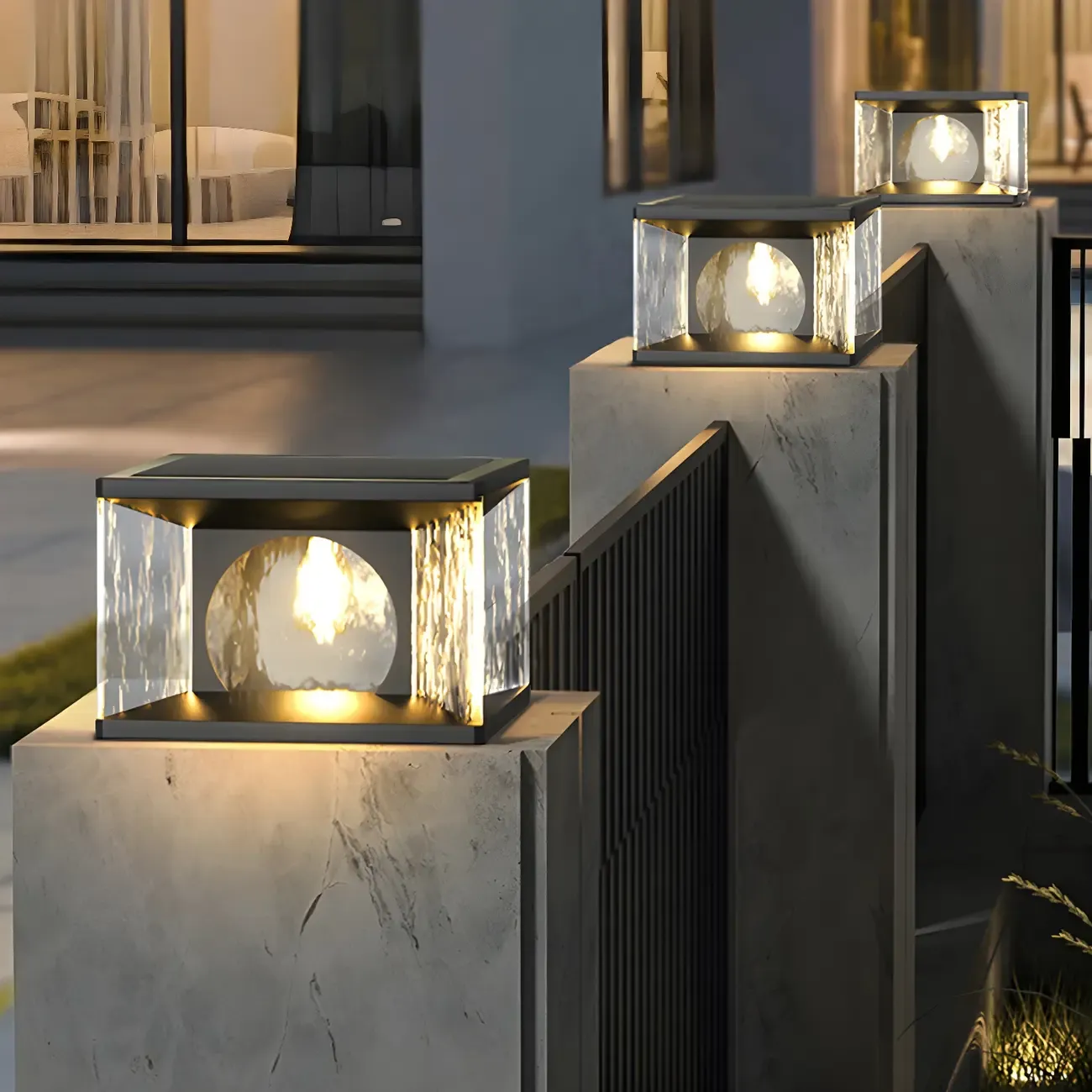 Black Metal Clear Glass Square Wired Post Cap Light