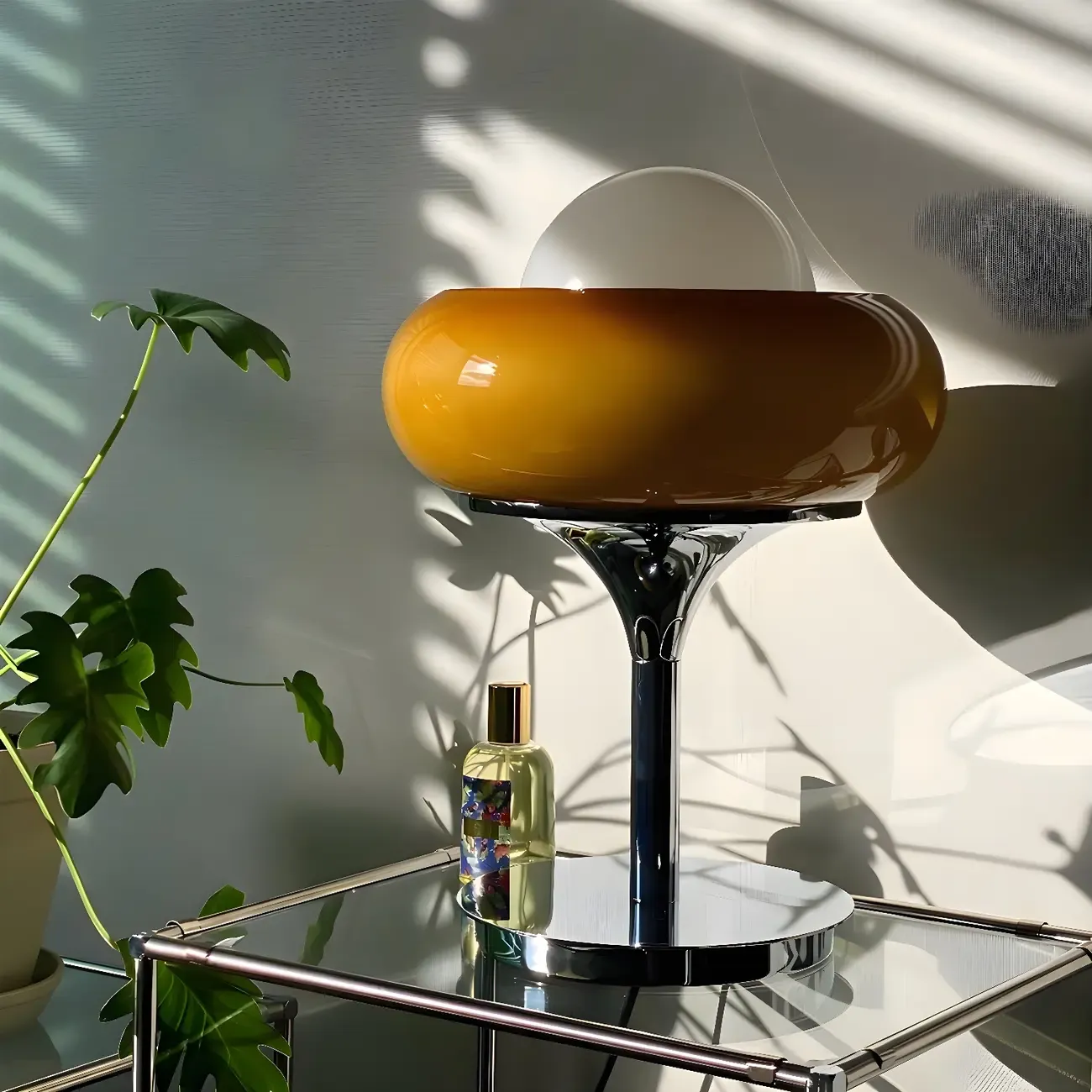 Yellow Egg Tart Globe Glass Silver Table Lamp