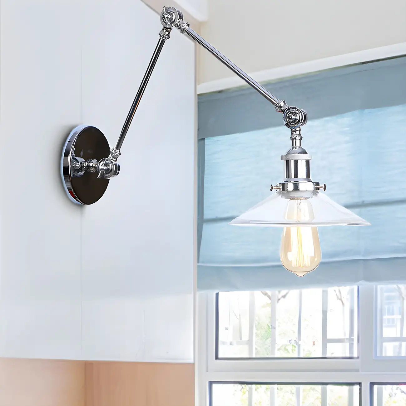 Industrial Clear Shade Sliver Swing Arm Wall Light