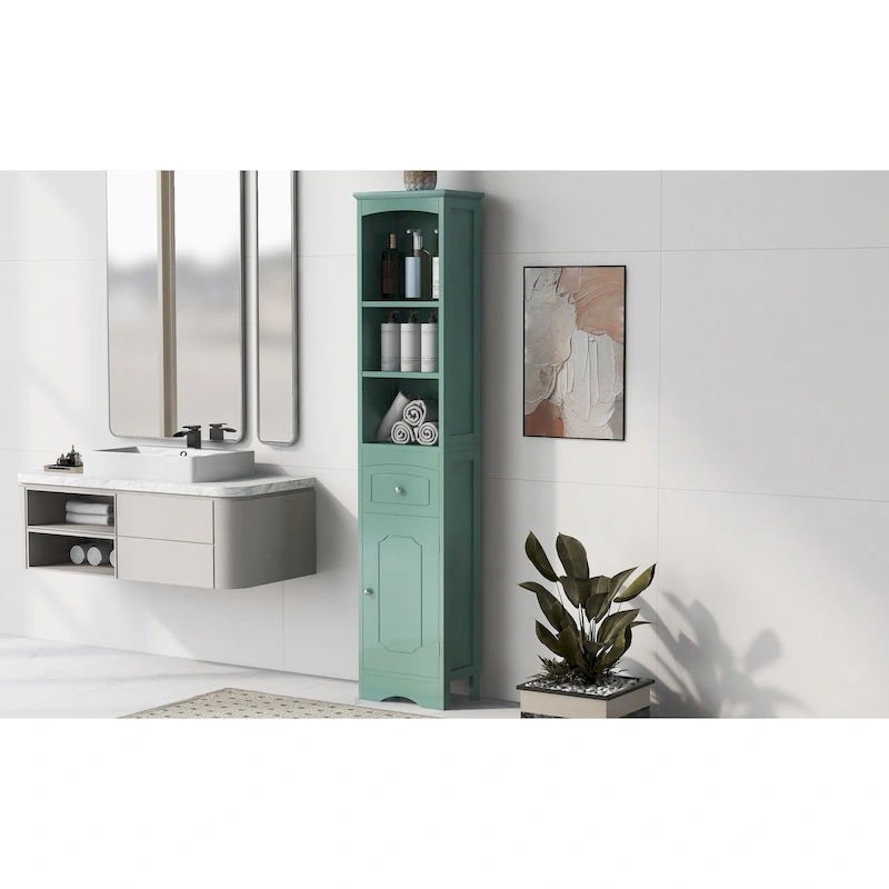 Tall Bathroom Cabinet, Freestanding Storage Cabinet with Drawer, MDF Board, Adjustable Shelf