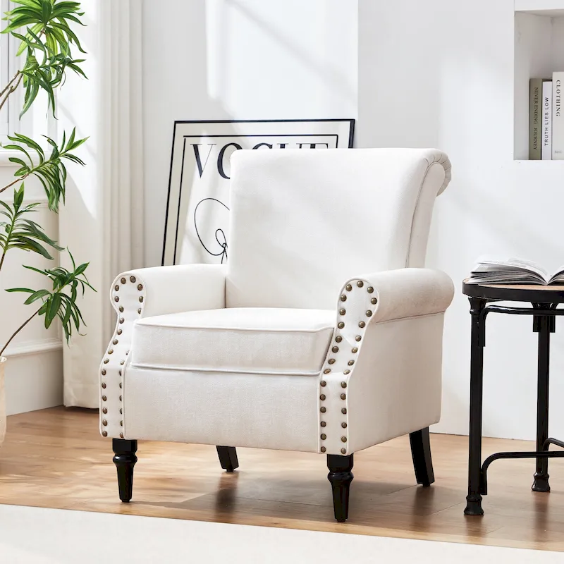 Mid-Century Modern Upholstered Accent chair with Solid Wood Legs