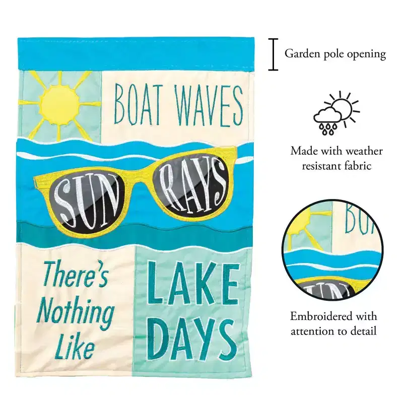Magnolia Garden Boat Waves Sun Rays Lake Days 13 x 18 Inch Polyester Garden Flag