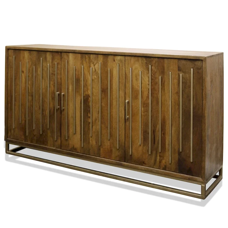 Harp & Finial Thackary Three Door Sideboard - Mango Wood and Metal - Walnut Finish