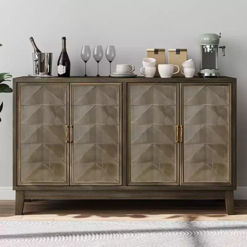 TUYOHW Brown Sideboard Buffet Cabinet,Accent Cabinet with 4 Doors,Storage,Solid Wood Panels,Adjustable Shelves,Buffet Table for Dining Room,Kitchen
