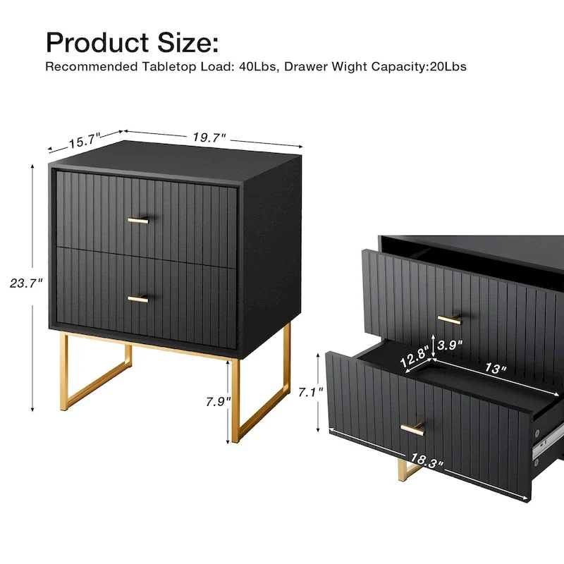 Nightstand Set of 2 with Metal Frame for Bedroom Living Room Bed Side Table