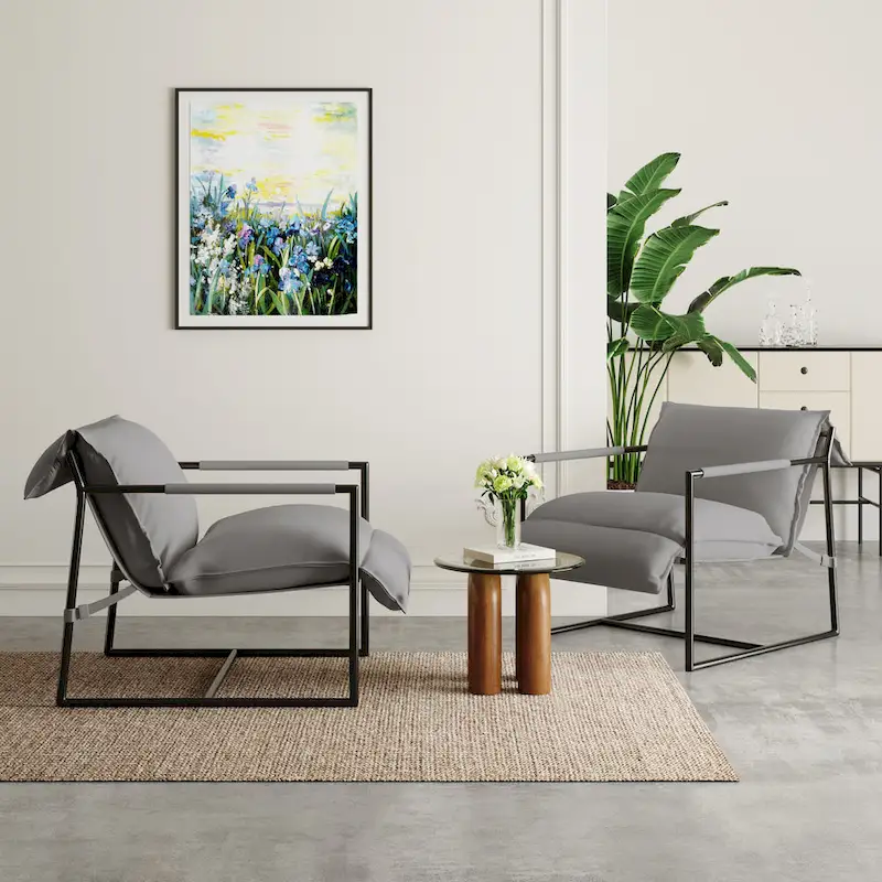 Fabric Accent Chair Metal Framed Sling Armchair