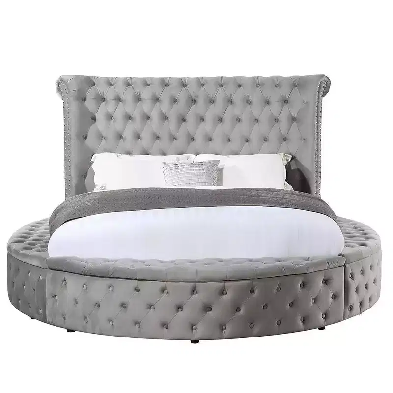 109" Queen Bed Gaiva Bed Gray Velvet - Acme Furniture: Elegant Nailhead, Button-Tufted Design, Wood Composite Frame