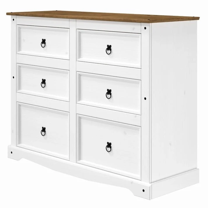 Brown / Grey / White 6-Drawer Solid Pine Wood Dresser, Single