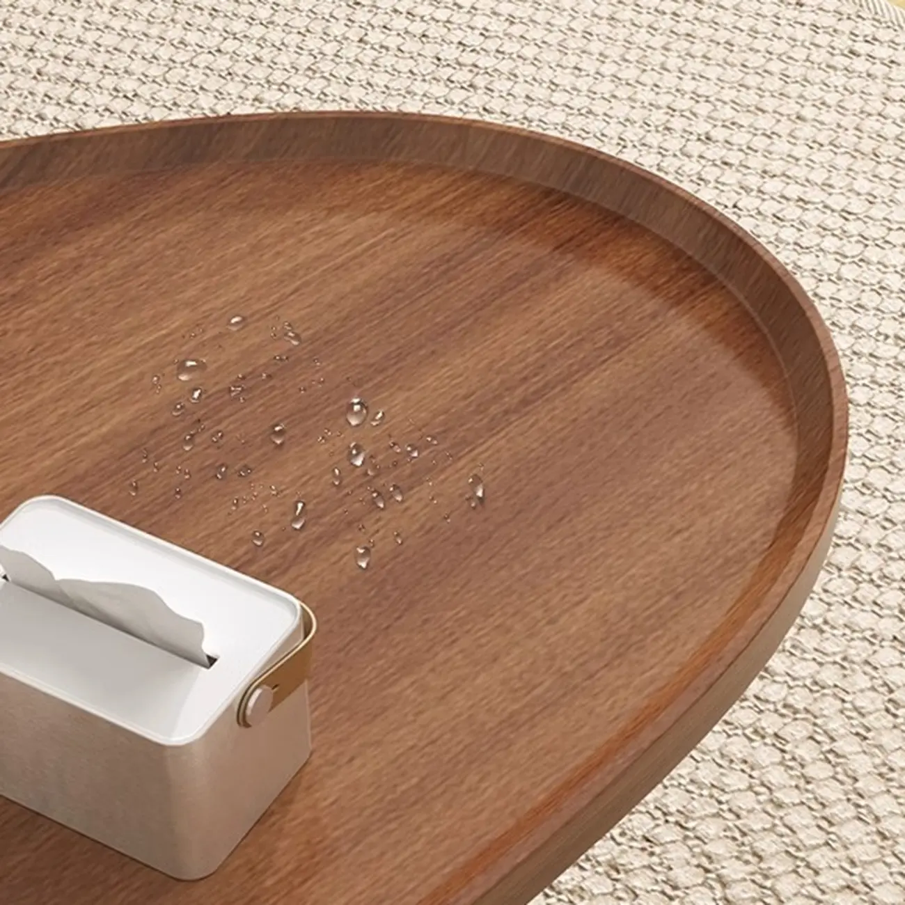 Modern Walnut Metal Base Wood Coffee Table with Tray Top