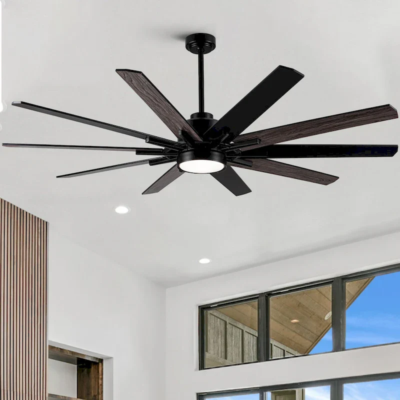 Silvester 72 in. Indoor Plywood Farmhouse Black Ceiling Fan with Integrated LED and Remote - 72 INCHES