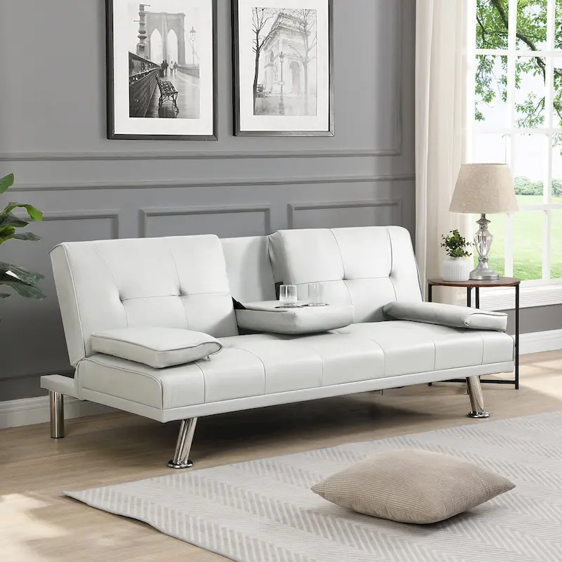66.1  PVC Loveseat Sofa Bed with Wood Frame and Stainless Legs