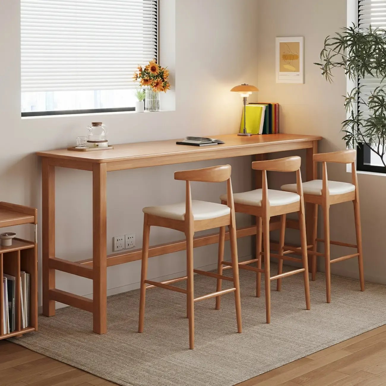 Modern Rubberwood Bar Tables with Trestle Base