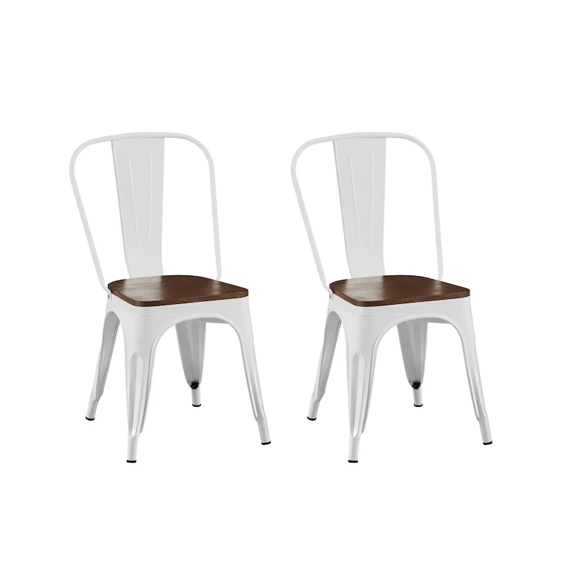 Wooden Seat Industrial Metal Stackable Dining Chair Set