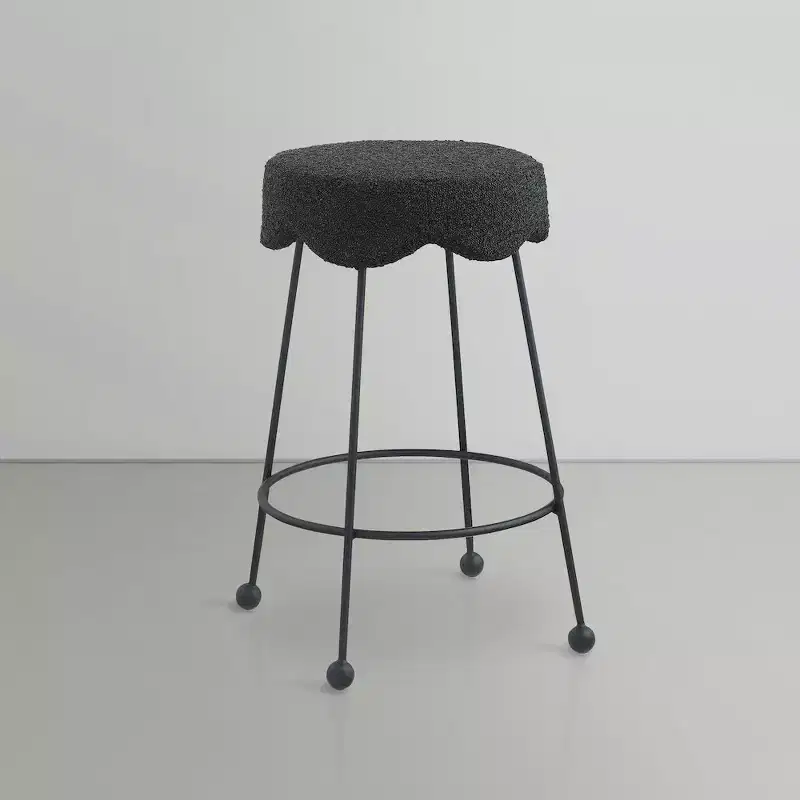 Black Boucle Velvet Round Counter Stool, Armless, Seats 1