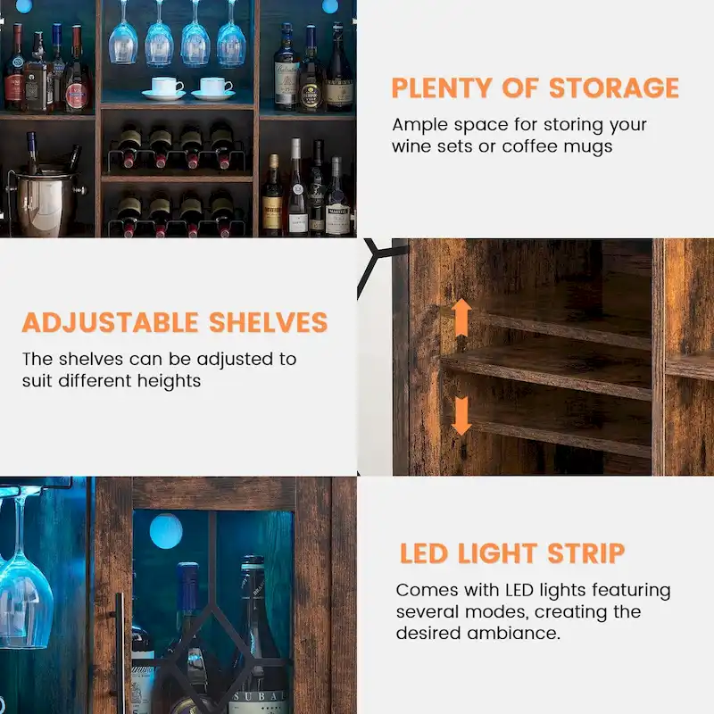 Wine Bar Cabinet with LED Light - 15.7D x 47.2W x 34.61H
