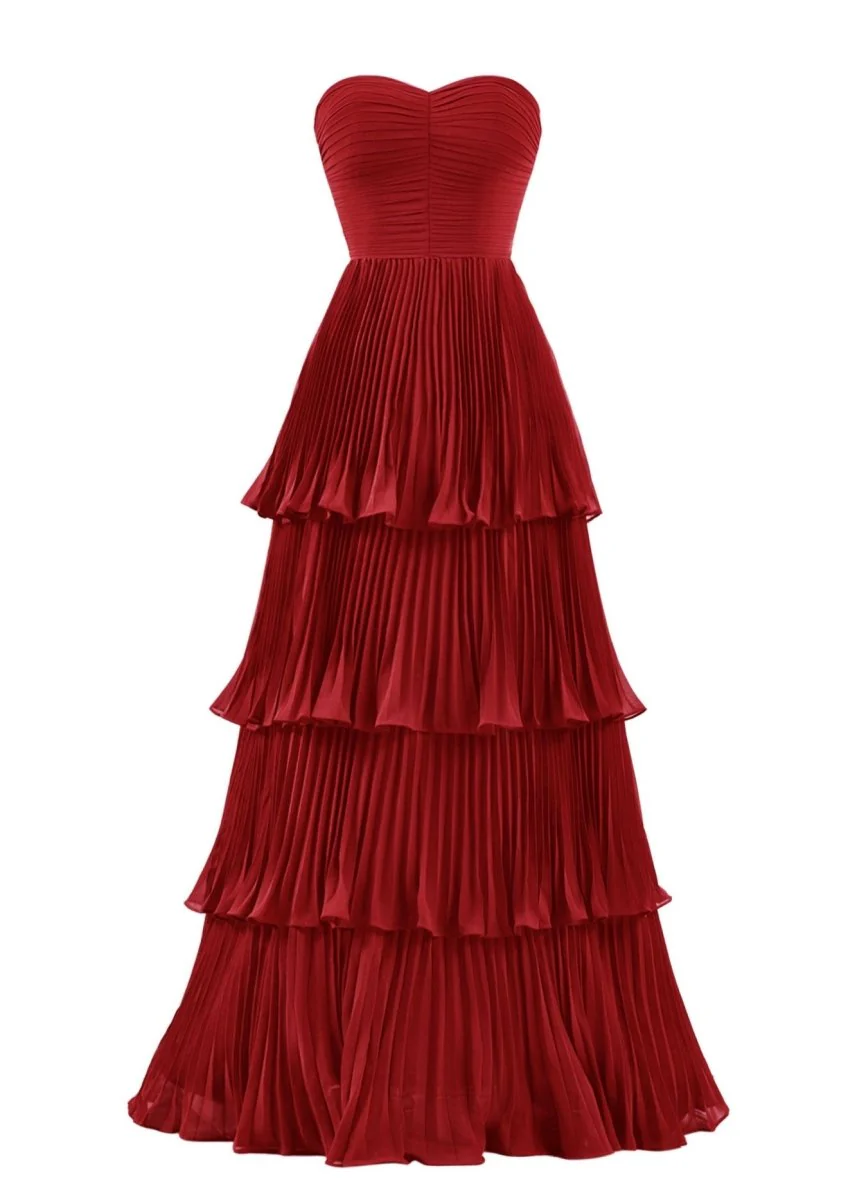 Strapless Emerald Green Ruffle Multi-Layer Long Prom Dress