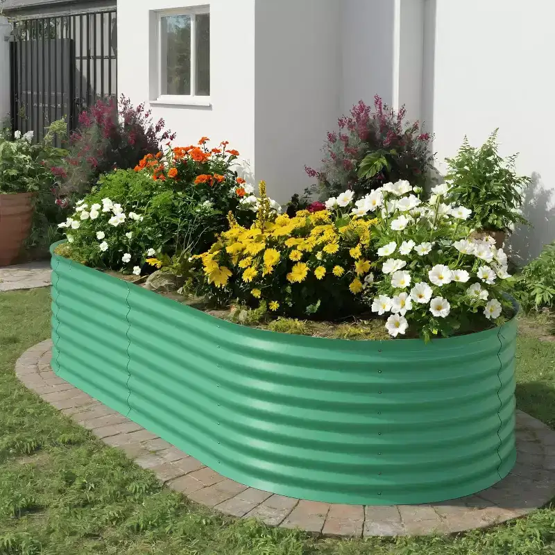 GustoWave 24 Inch Tall Galvanized Raised Garden Bed For Vegetables, Flowers, And Herbs
