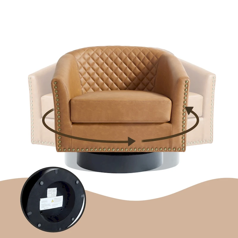 Faux Leather Nailheads Swivel Barrel Chair Set of 2